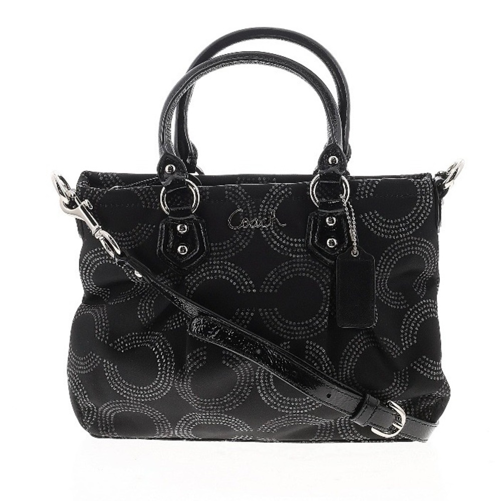 Coach Black Op Art Fabric and Patent Leather Sophia Satchel